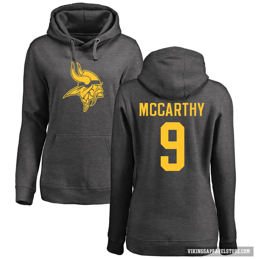 Women's ＃9 J.J. McCarthy Minnesota Vikings Pro Line by Branded Ash One Color Pullover Hoodie