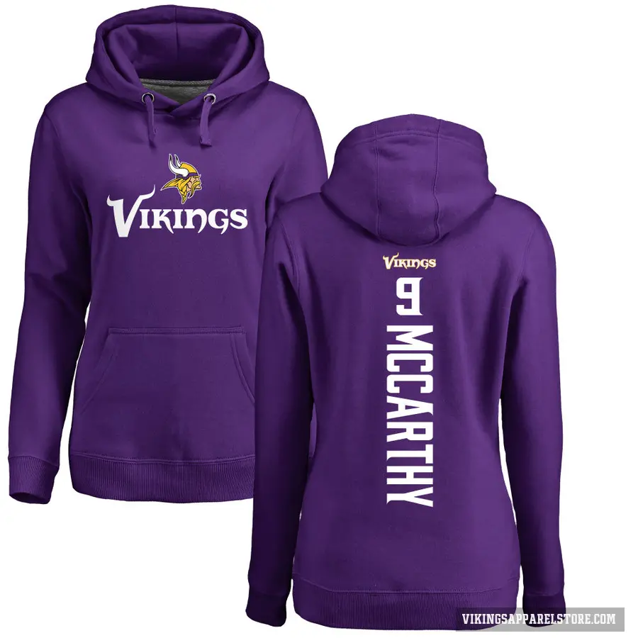 Women's ＃9 J.J. McCarthy Minnesota Vikings Purple Pro Line Backer Pullover Hoodie