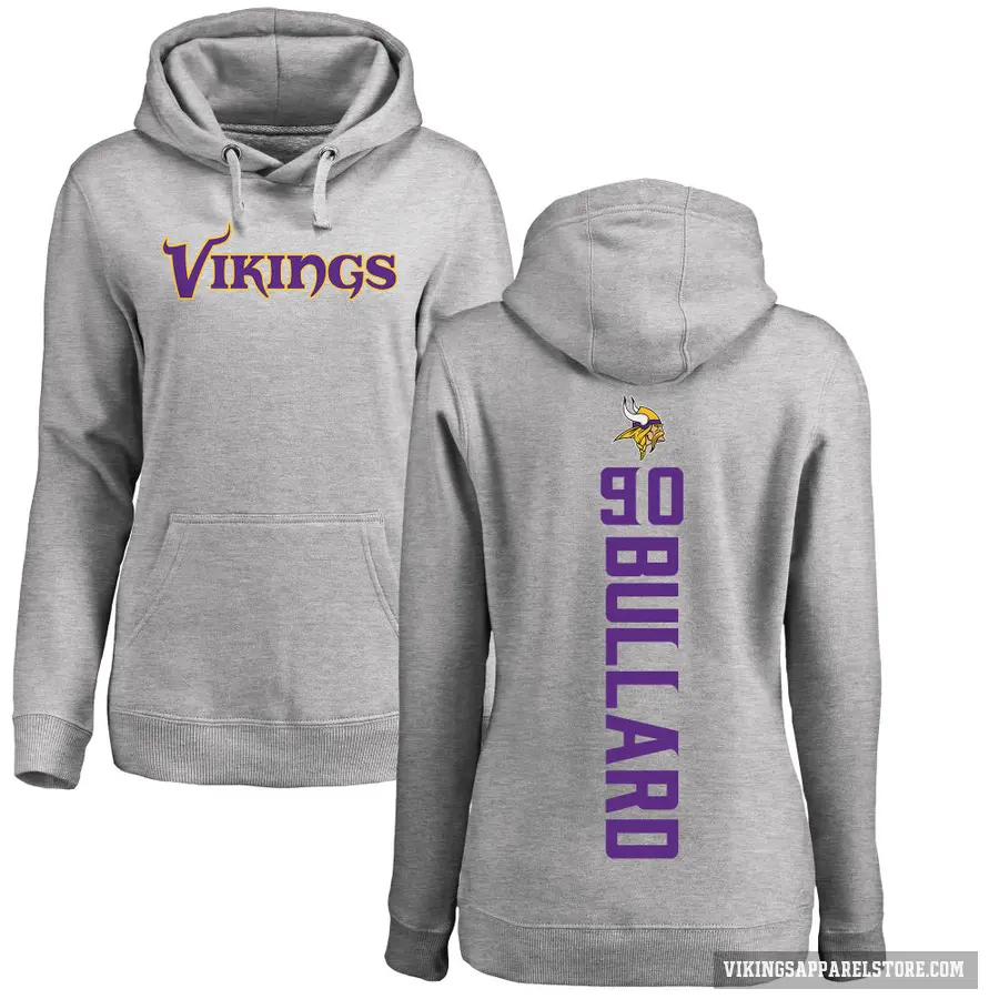 Women's ＃90 Jonathan Bullard Minnesota Vikings Pro Line Ash Backer Pullover Hoodie