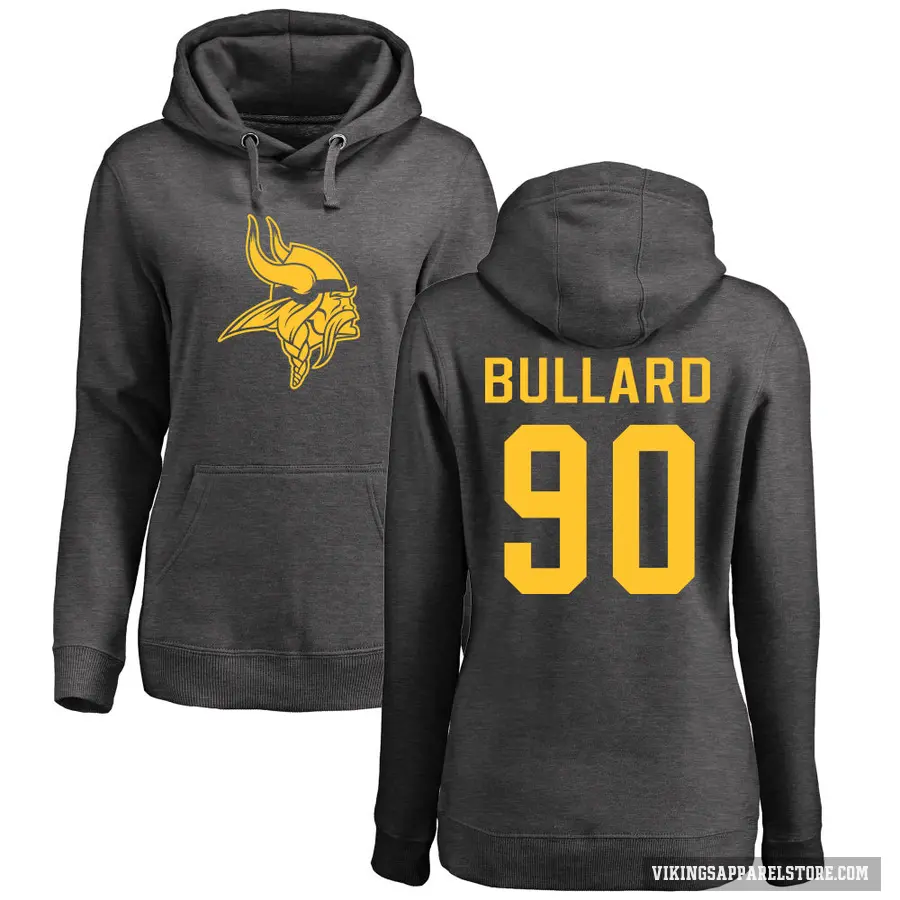 Women's ＃90 Jonathan Bullard Minnesota Vikings Pro Line by Branded Ash One Color Pullover Hoodie