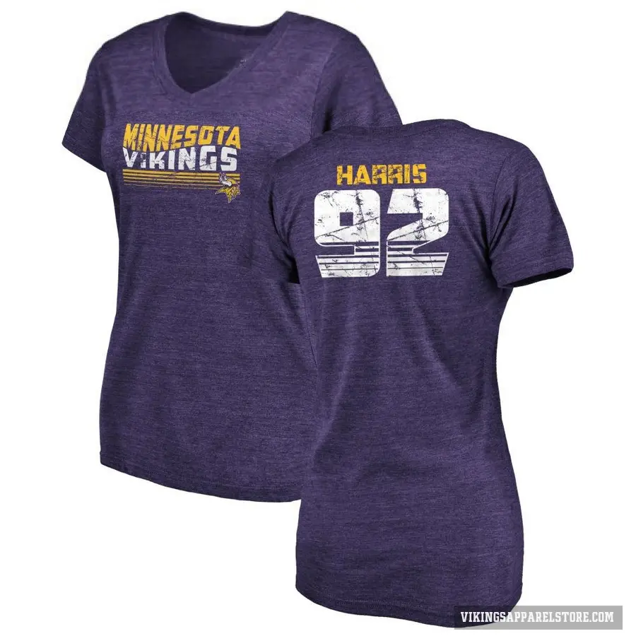 Women's ＃92 Jonathan Harris Minnesota Vikings Purple Retro V-Neck T-Shirt