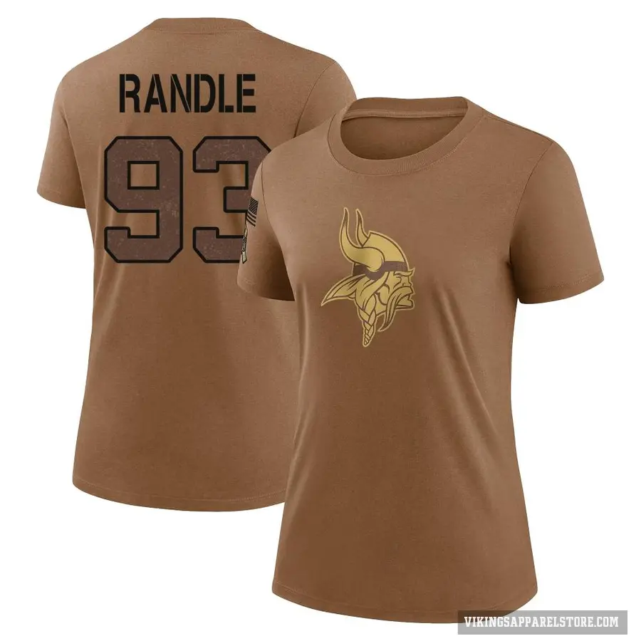 Women's ＃93 John Randle Minnesota Vikings Brown 2023 Salute To Service Performance T-Shirt