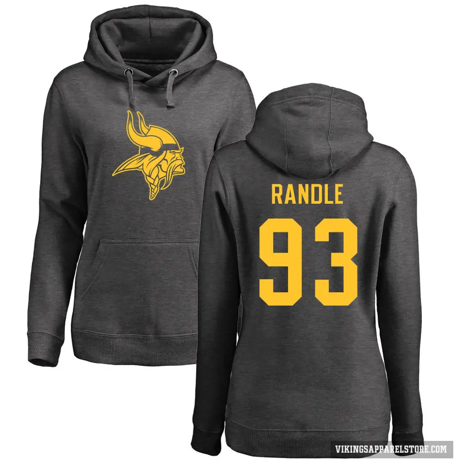 Women's ＃93 John Randle Minnesota Vikings Pro Line by Branded Ash One Color Pullover Hoodie