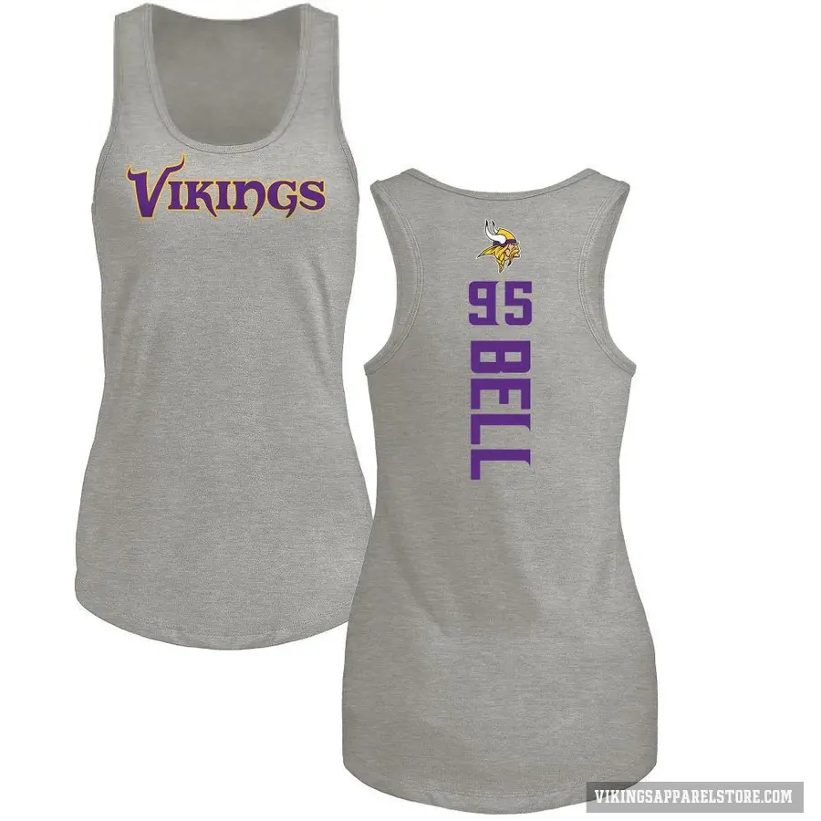 Women's ＃95 Travis Bell Minnesota Vikings Ash Backer Tank Top