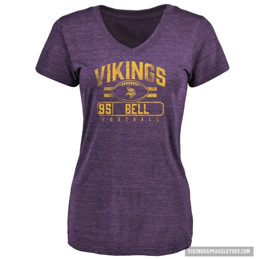 Women's ＃95 Travis Bell Minnesota Vikings Purple Flanker T-Shirt