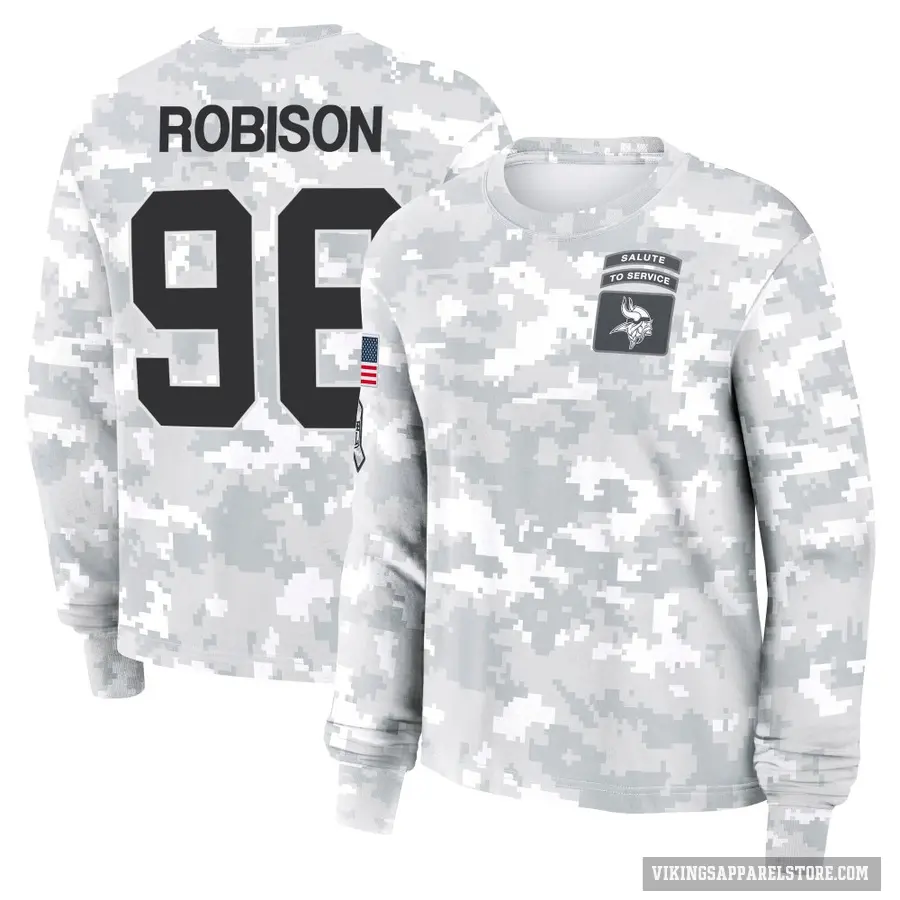 Women's ＃96 Brian Robison Minnesota Vikings Camo Arctic 2024 Salute to Service Long Sleeve T-Shirt