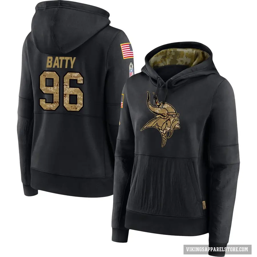 Women's ＃96 Tyler Batty Minnesota Vikings Black 2020 Salute to Service Sideline Performance Pullover Hoodie