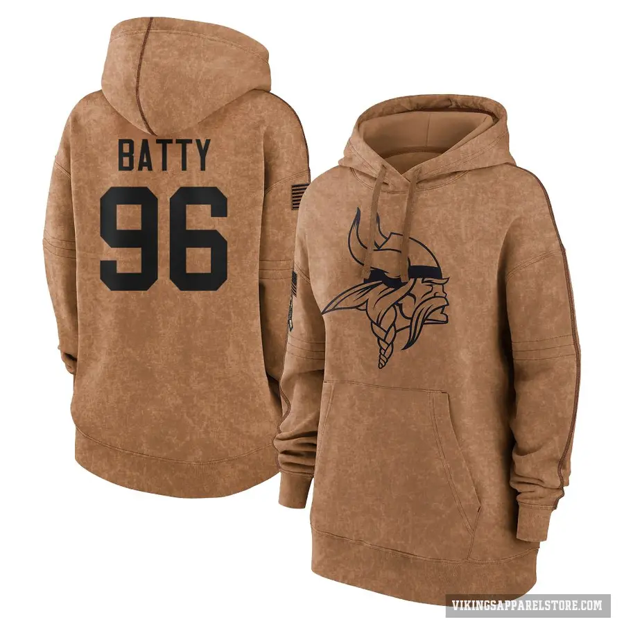 Women's ＃96 Tyler Batty Minnesota Vikings Brown 2023 Salute To Service Pullover Hoodie
