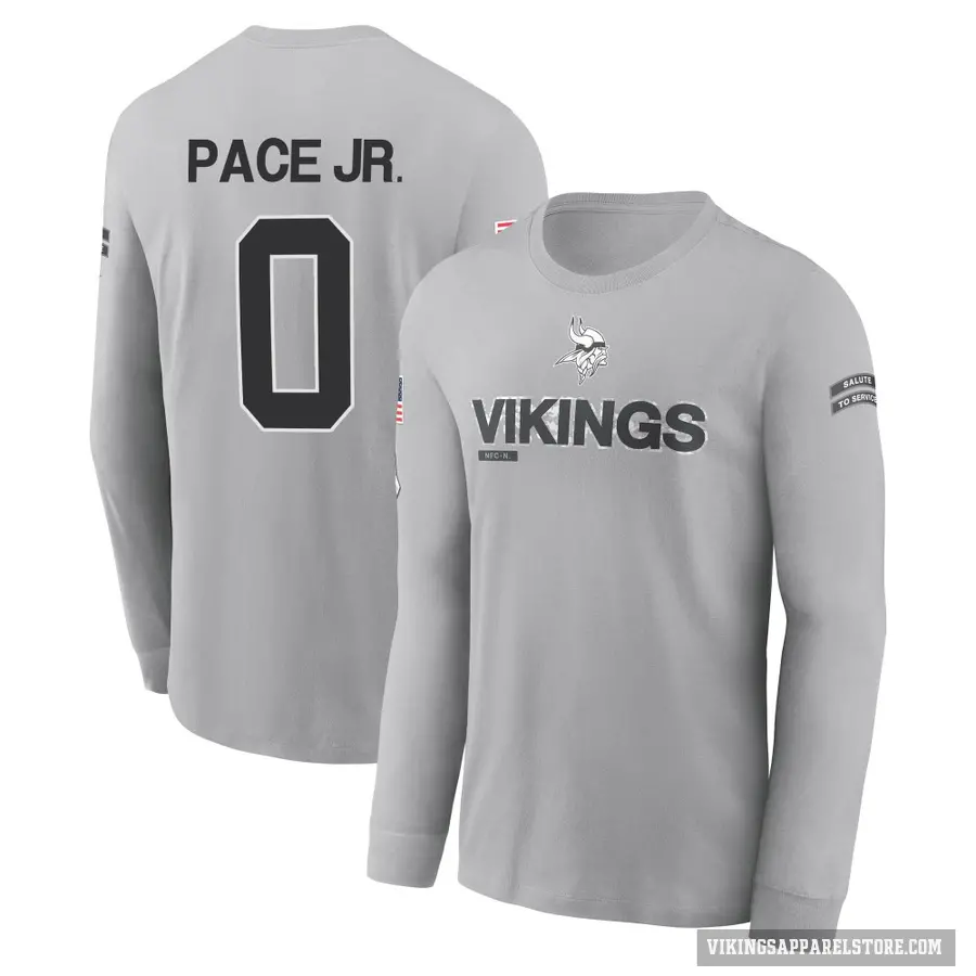 Youth ＃0 Ivan Pace Jr. Minnesota Vikings Gray 2024 Salute to Service Long Sleeve T-Shirt