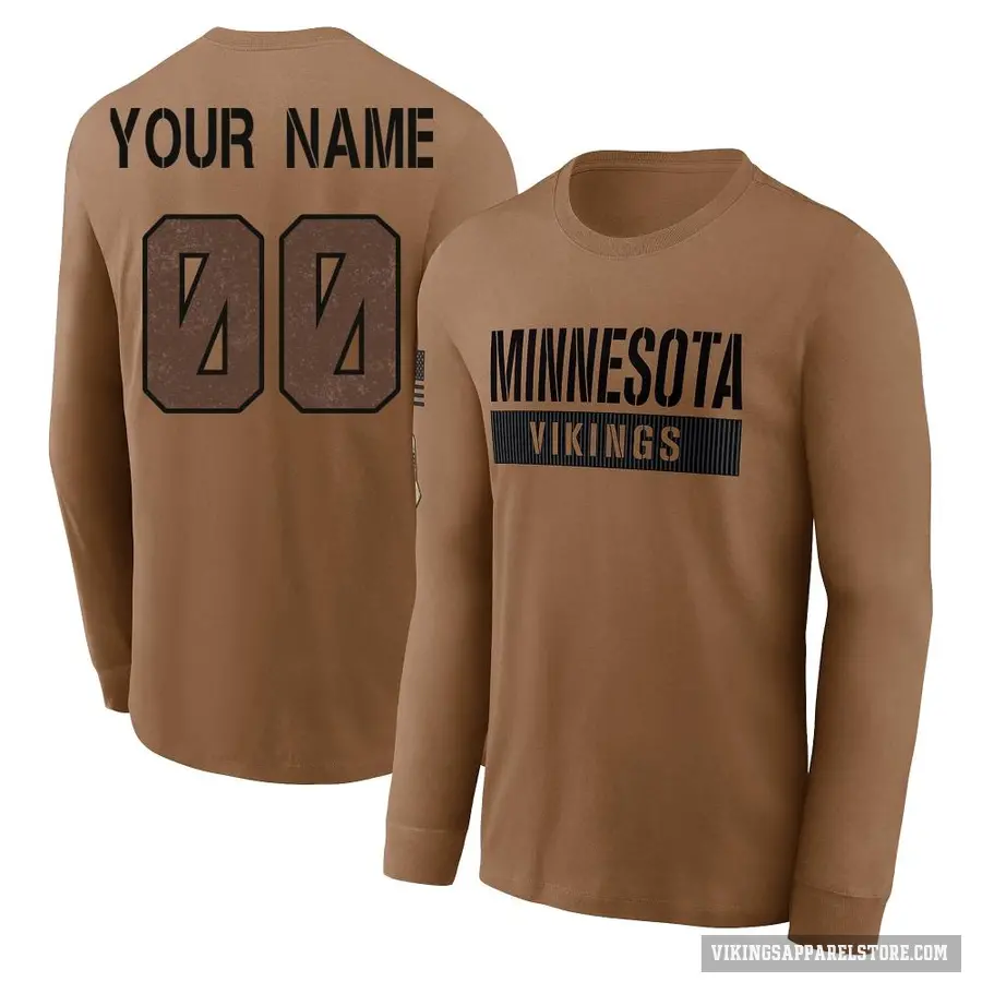 Youth ＃00 Custom Minnesota Vikings Brown 2023 Salute To Service Long Sleeve T-Shirt