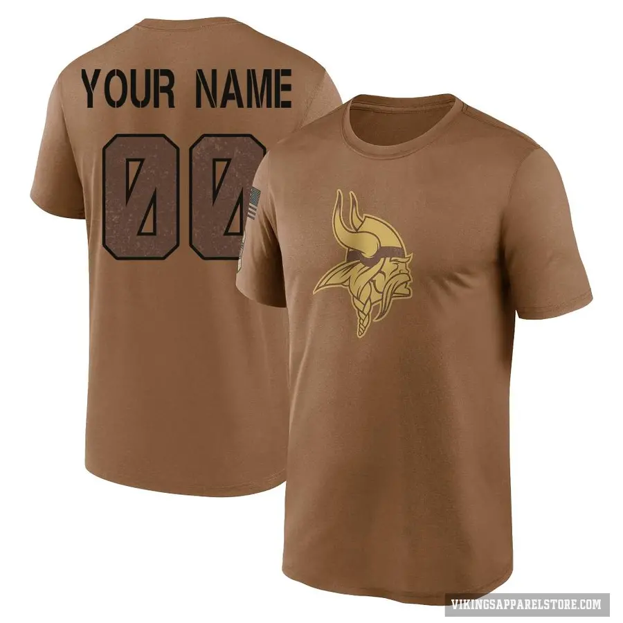 Youth ＃00 Custom Minnesota Vikings Brown 2023 Salute To Service Performance T-Shirt