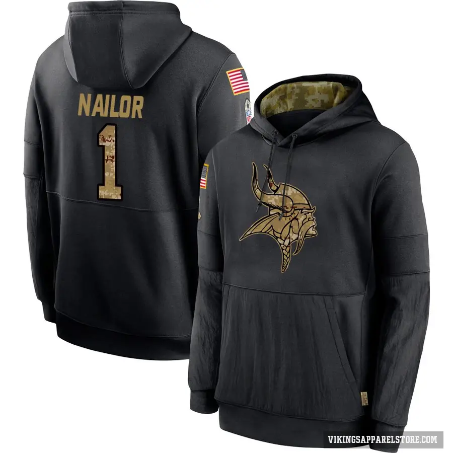 Youth ＃1 Jalen Nailor Minnesota Vikings Black 2020 Salute to Service Sideline Performance Pullover Hoodie