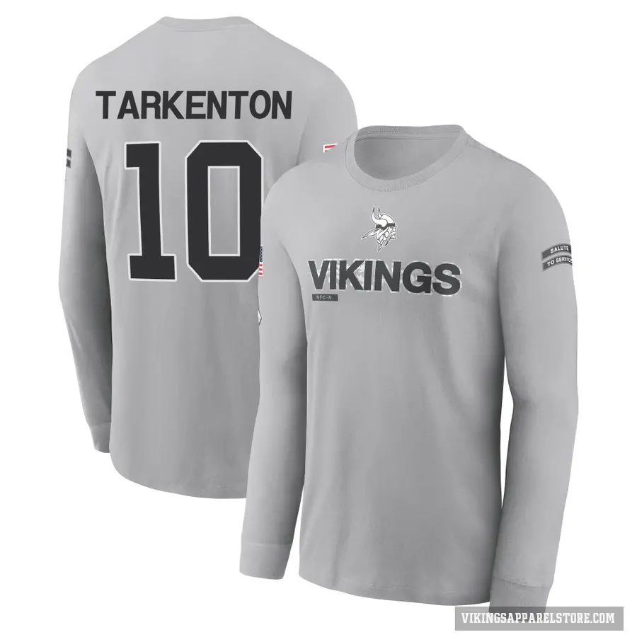 Youth ＃10 Fran Tarkenton Minnesota Vikings Gray 2024 Salute to Service Long Sleeve T-Shirt
