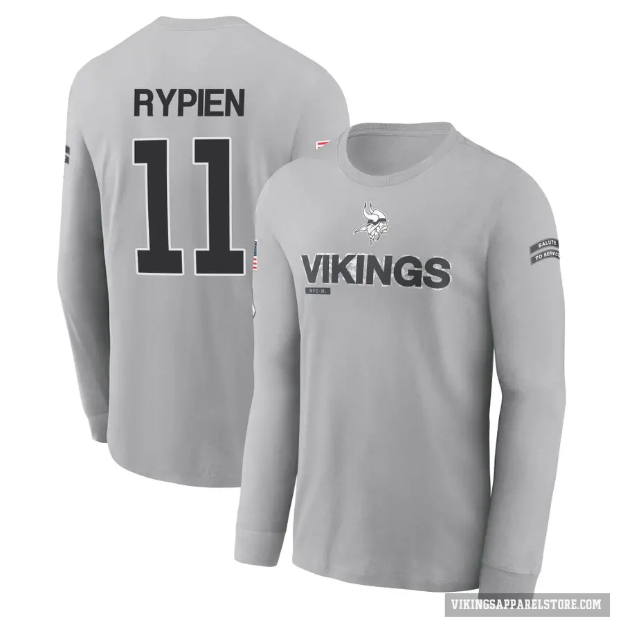 Youth ＃11 Brett Rypien Minnesota Vikings Gray 2024 Salute to Service Long Sleeve T-Shirt