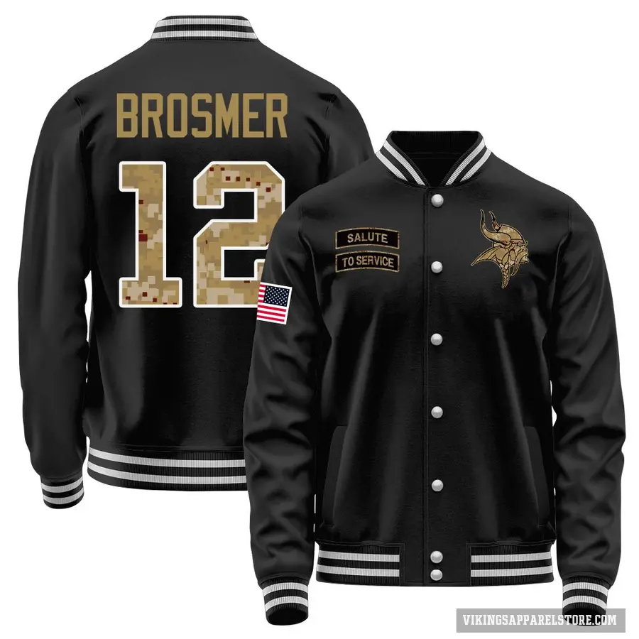 Youth ＃12 Max Brosmer Minnesota Vikings Black Salute to Service Sideline Performance Jacket