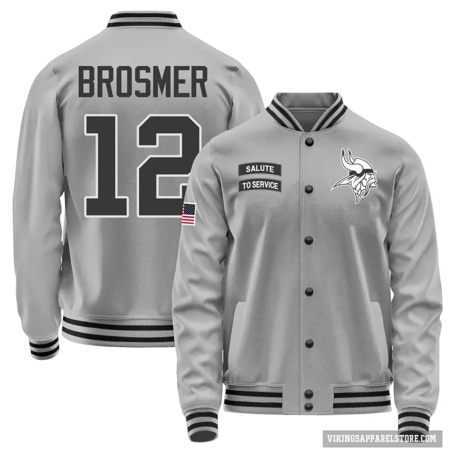 Youth ＃12 Max Brosmer Minnesota Vikings Gray Salute to Service Performance Jacket