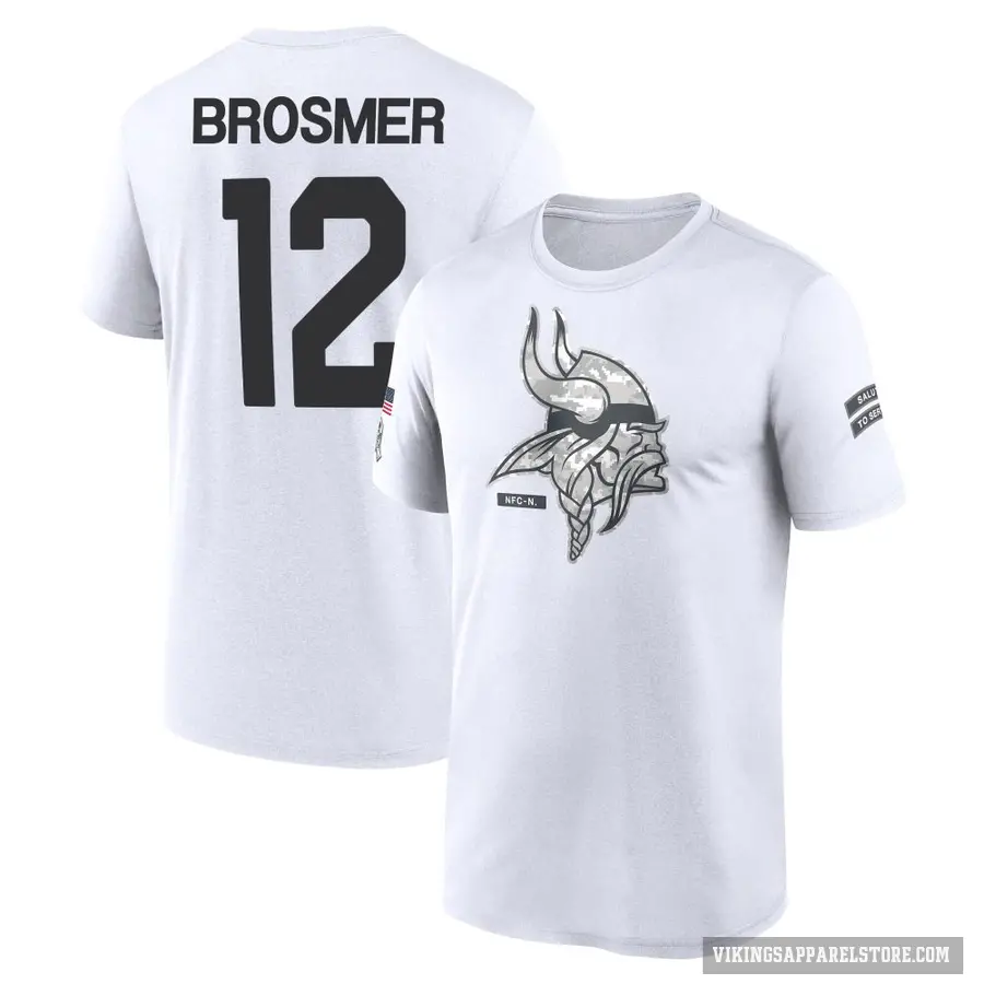 Youth ＃12 Max Brosmer Minnesota Vikings White 2024 Salute to Service Performance T-Shirt