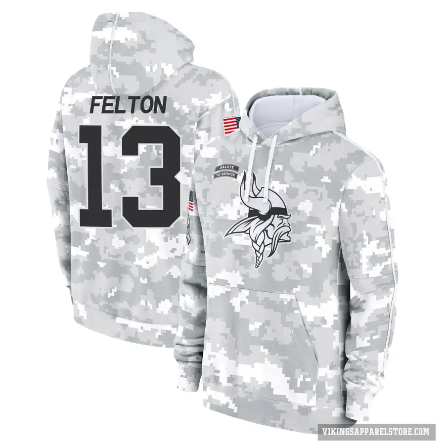 Youth ＃13 Tai Felton Minnesota Vikings Arctic Camo 2024 Salute to Service Club Fleece Pullover Hoodie