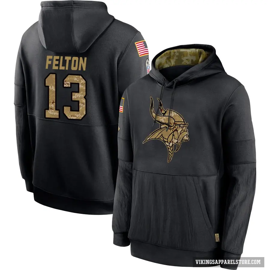 Youth ＃13 Tai Felton Minnesota Vikings Black 2020 Salute to Service Sideline Performance Pullover Hoodie