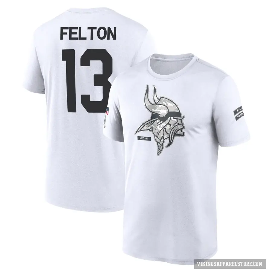 Youth ＃13 Tai Felton Minnesota Vikings White 2024 Salute to Service Performance T-Shirt