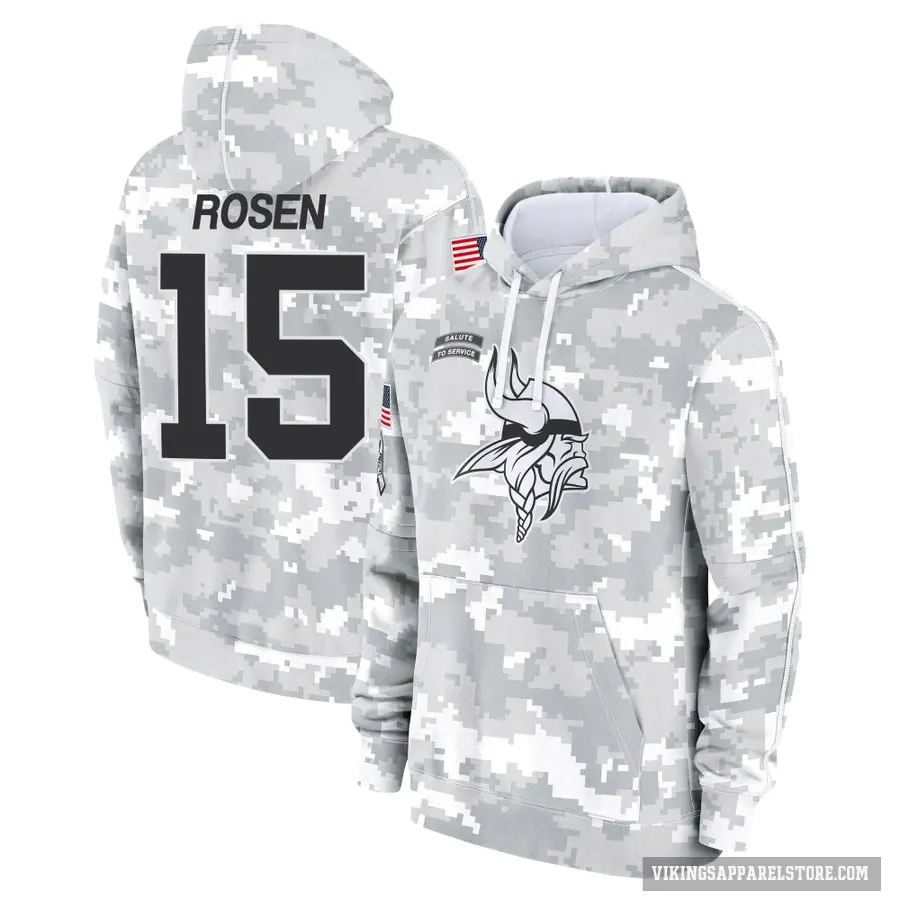 Youth ＃15 Josh Rosen Minnesota Vikings Arctic Camo 2024 Salute to Service Club Fleece Pullover Hoodie