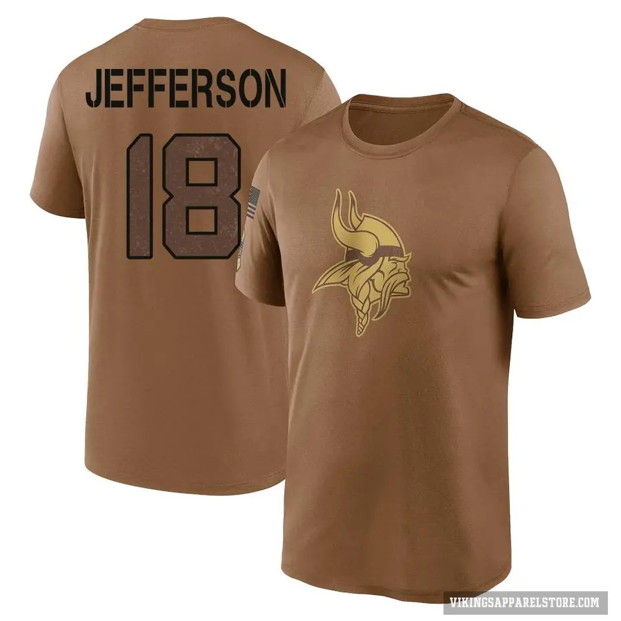 Youth ＃18 Justin Jefferson Minnesota Vikings Brown 2023 Salute To Service Performance T-Shirt