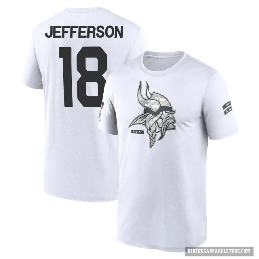 Youth ＃18 Justin Jefferson Minnesota Vikings White 2024 Salute to Service Performance T-Shirt