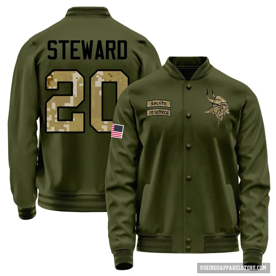 Youth ＃20 Reddy Steward Minnesota Vikings Olive Salute to Service Sideline Performance Jacket