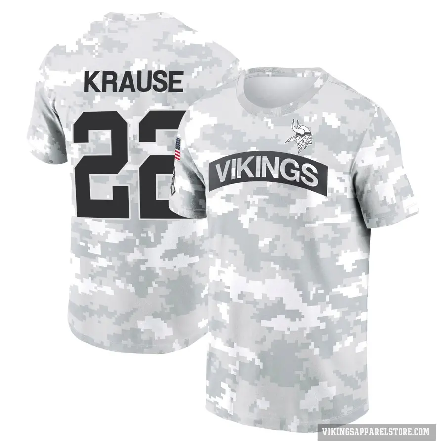 Youth ＃22 Paul Krause Minnesota Vikings Camo Arctic 2024 Salute to Service Performance T-Shirt