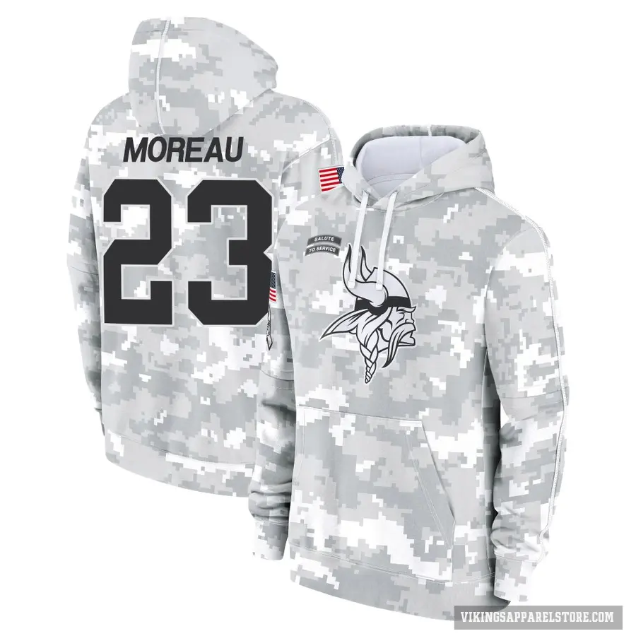 Youth ＃23 Fabian Moreau Minnesota Vikings Arctic Camo 2024 Salute to Service Club Fleece Pullover Hoodie