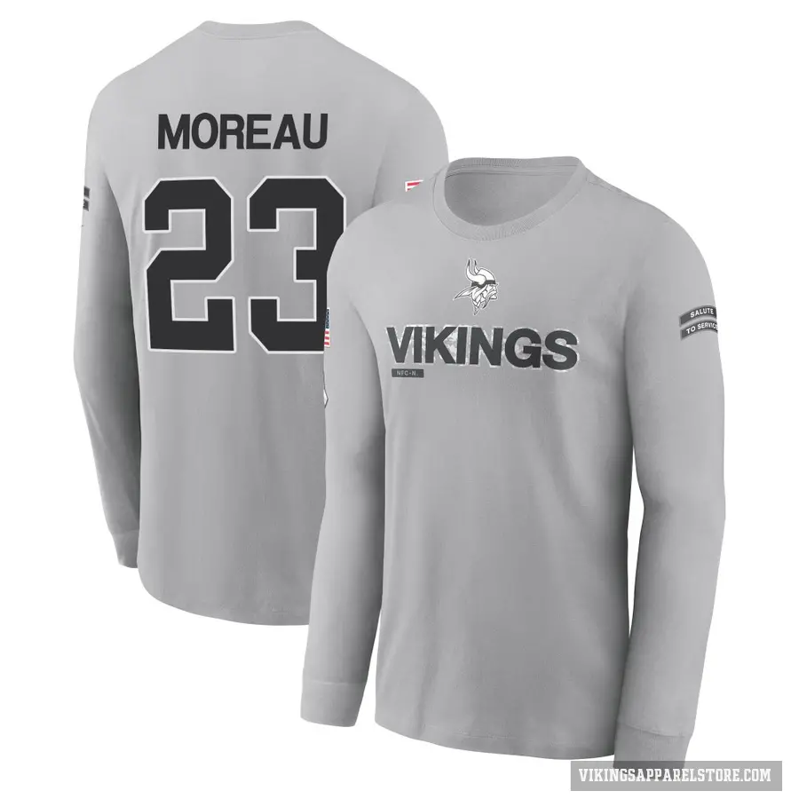 Youth ＃23 Fabian Moreau Minnesota Vikings Gray 2024 Salute to Service Long Sleeve T-Shirt