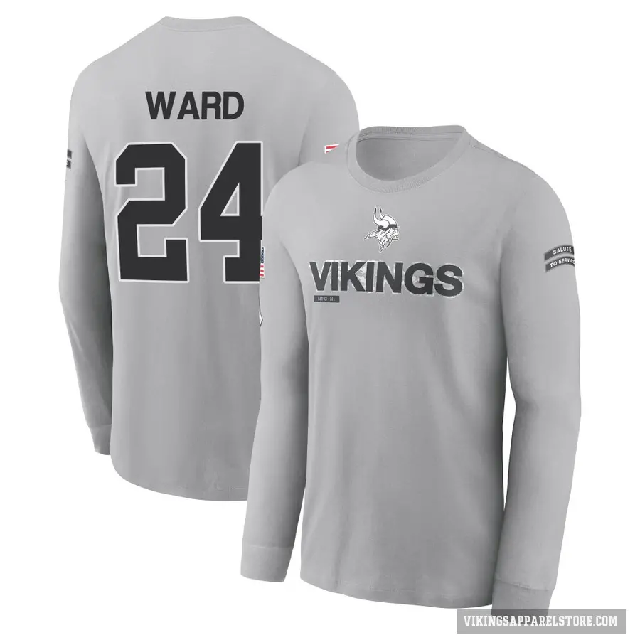 Youth ＃24 Jay Ward Minnesota Vikings Gray 2024 Salute to Service Long Sleeve T-Shirt