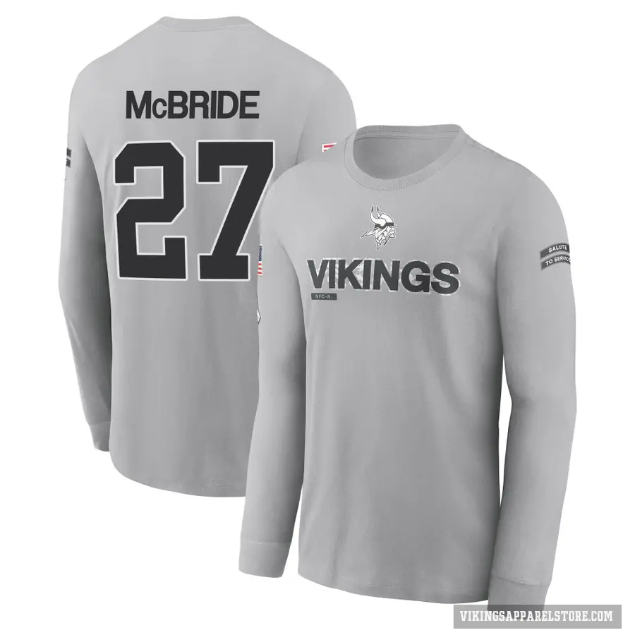 Youth ＃27 DeWayne McBride Minnesota Vikings Gray 2024 Salute to Service Long Sleeve T-Shirt