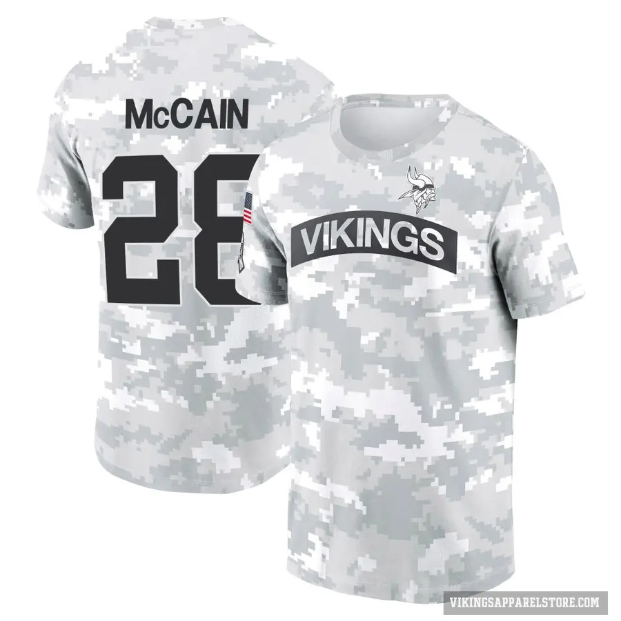 Youth ＃28 Bobby McCain Minnesota Vikings Camo Arctic 2024 Salute to Service Performance T-Shirt