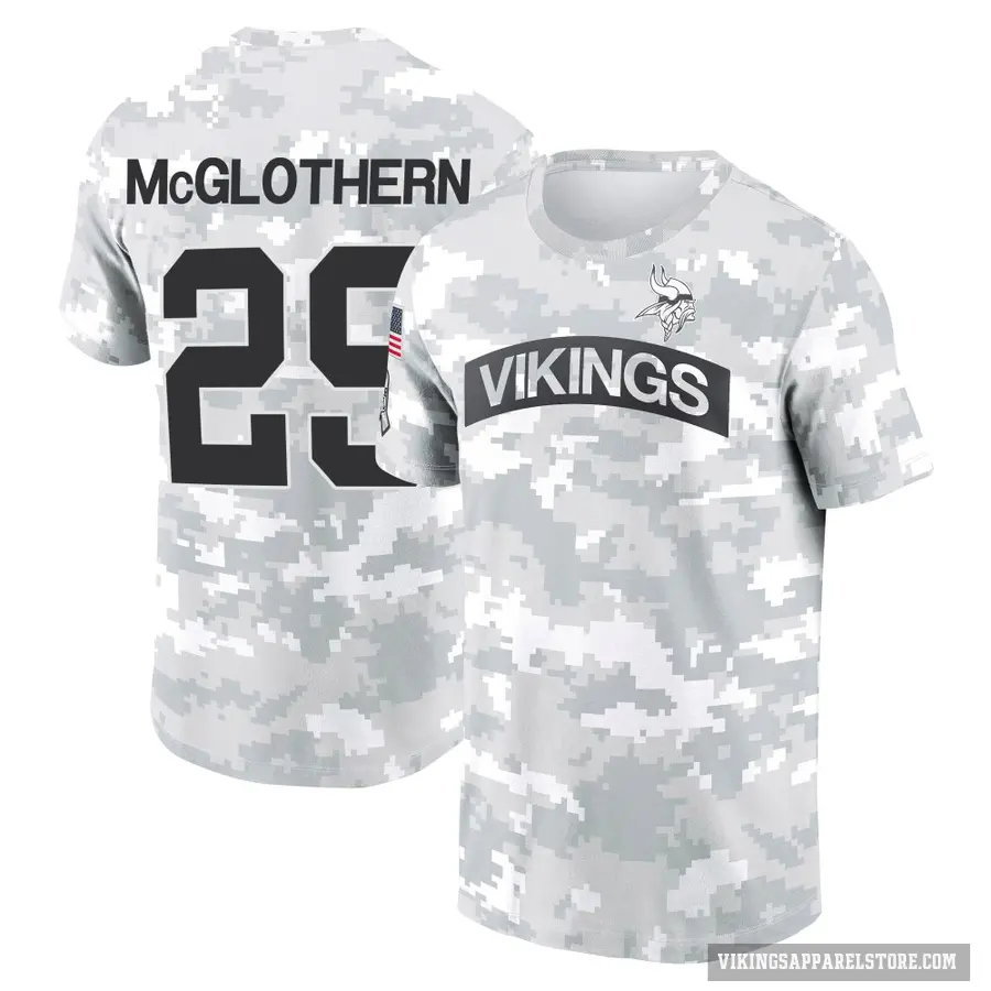 Youth ＃29 Dwight McGlothern Minnesota Vikings Camo Arctic 2024 Salute to Service Performance T-Shirt