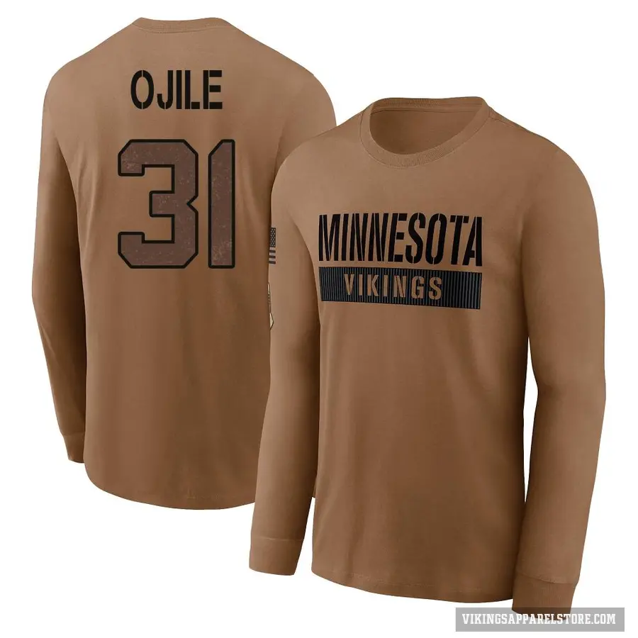 Youth ＃31 Zach Ojile Minnesota Vikings Brown 2023 Salute To Service Long Sleeve T-Shirt