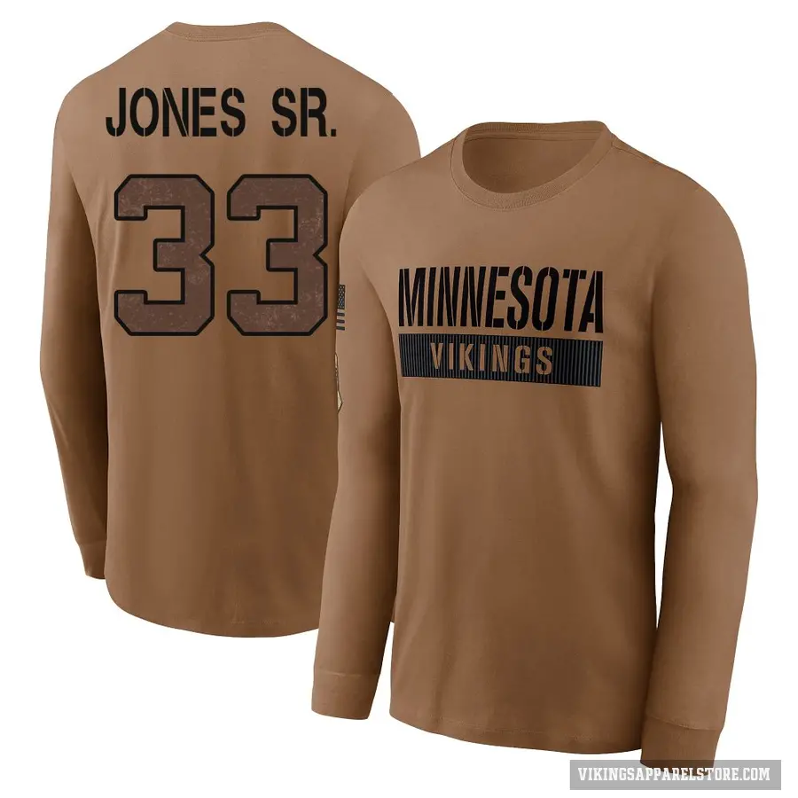 Youth ＃33 Aaron Jones Sr. Minnesota Vikings Brown 2023 Salute To Service Long Sleeve T-Shirt