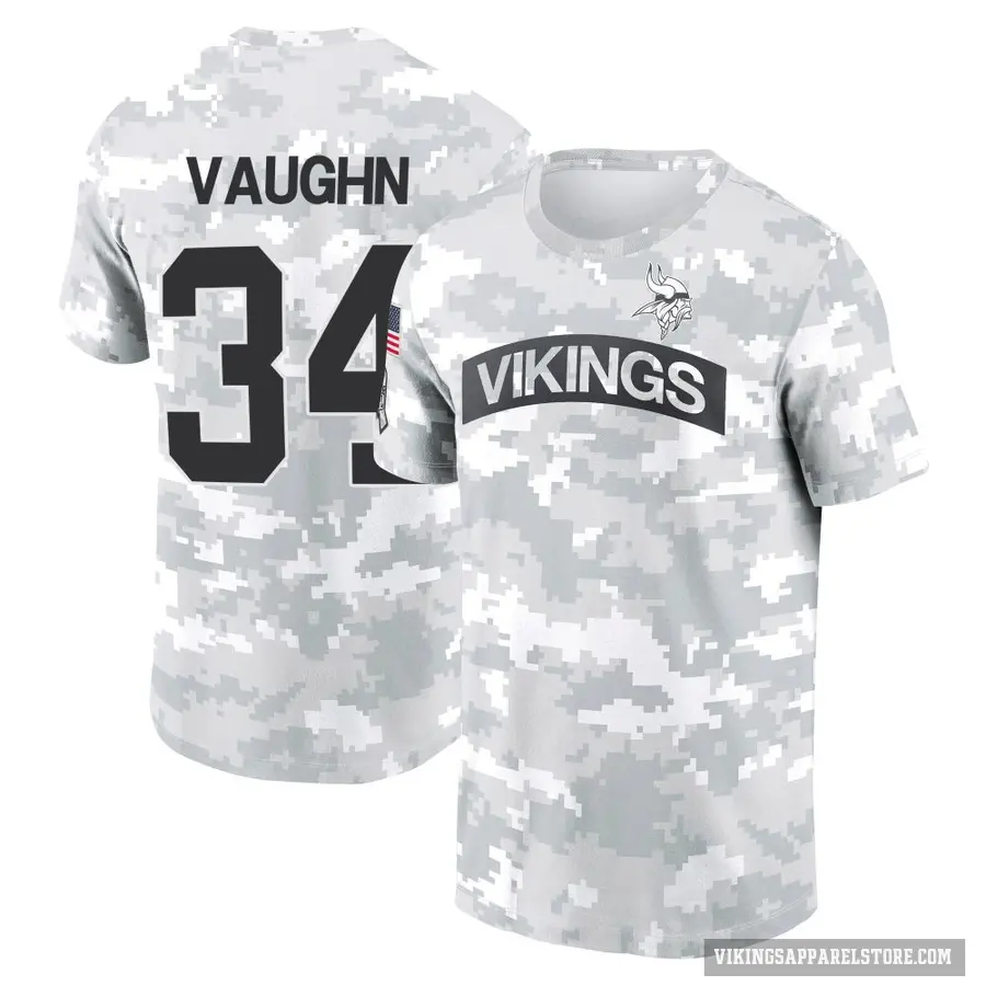 Youth ＃34 Zemaiah Vaughn Minnesota Vikings Camo Arctic 2024 Salute to Service Performance T-Shirt