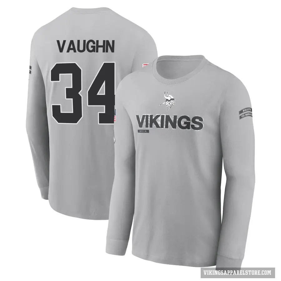 Youth ＃34 Zemaiah Vaughn Minnesota Vikings Gray 2024 Salute to Service Long Sleeve T-Shirt