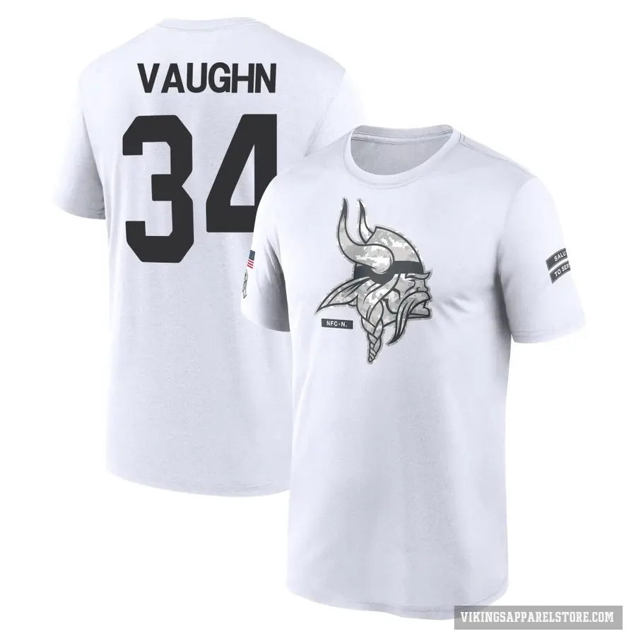 Youth ＃34 Zemaiah Vaughn Minnesota Vikings White 2024 Salute to Service Performance T-Shirt