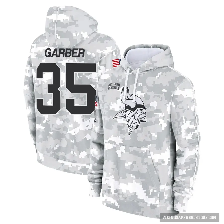 Youth ＃35 Keenan Garber Minnesota Vikings Arctic Camo 2024 Salute to Service Club Fleece Pullover Hoodie