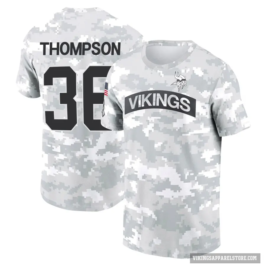 Youth ＃36 NaJee Thompson Minnesota Vikings Camo Arctic 2024 Salute to Service Performance T-Shirt