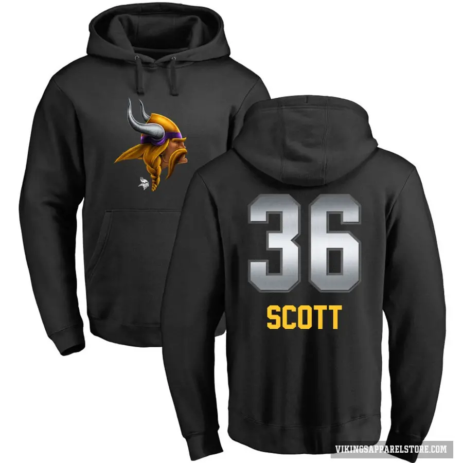 Youth ＃36 Zavier Scott Minnesota Vikings Black Midnight Mascot Pullover Hoodie