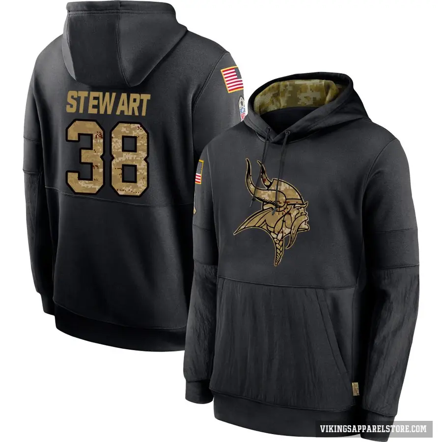Youth ＃38 Tre Stewart Minnesota Vikings Black 2020 Salute to Service Sideline Performance Pullover Hoodie