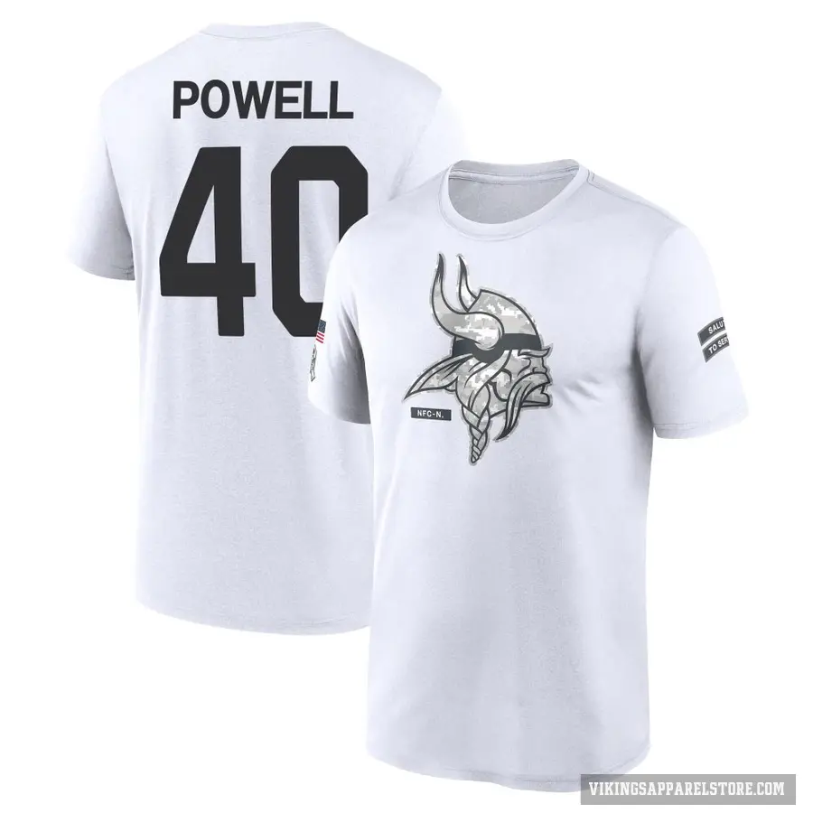 Youth ＃40 Mishael Powell Minnesota Vikings White 2024 Salute to Service Performance T-Shirt