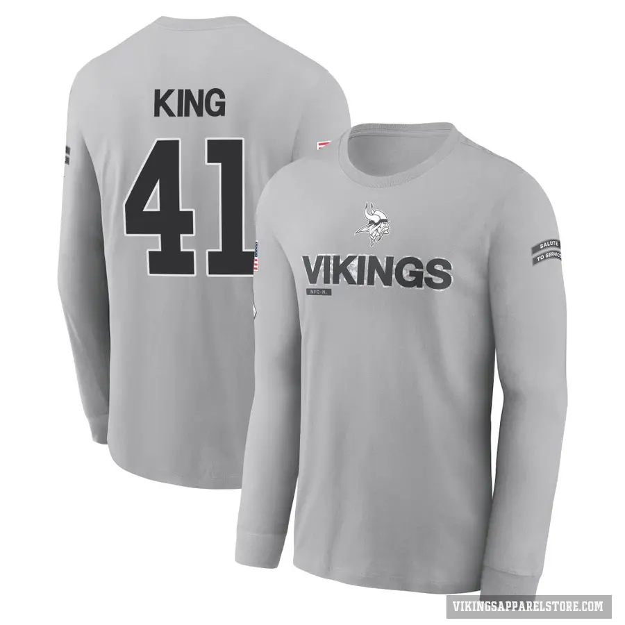 Youth ＃41 Kobe King Minnesota Vikings Gray 2024 Salute to Service Long Sleeve T-Shirt