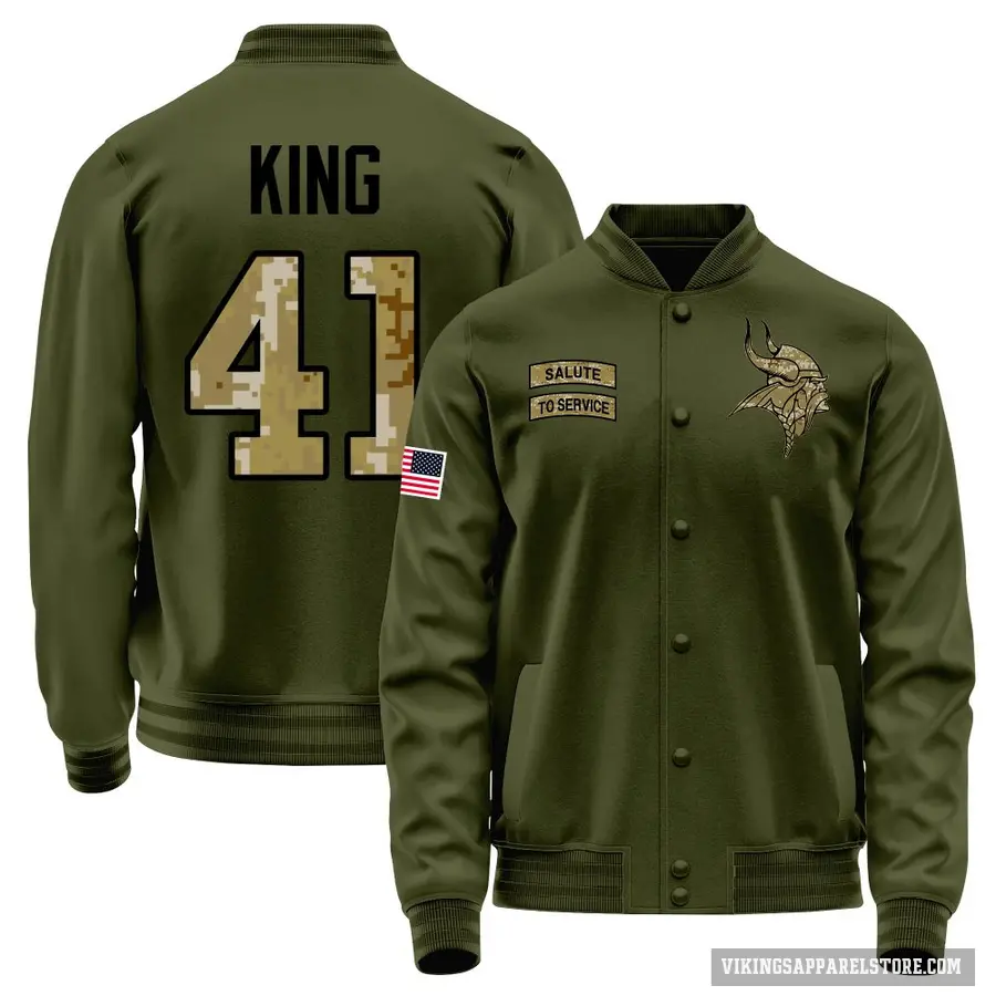 Youth ＃41 Kobe King Minnesota Vikings Olive Salute to Service Sideline Performance Jacket