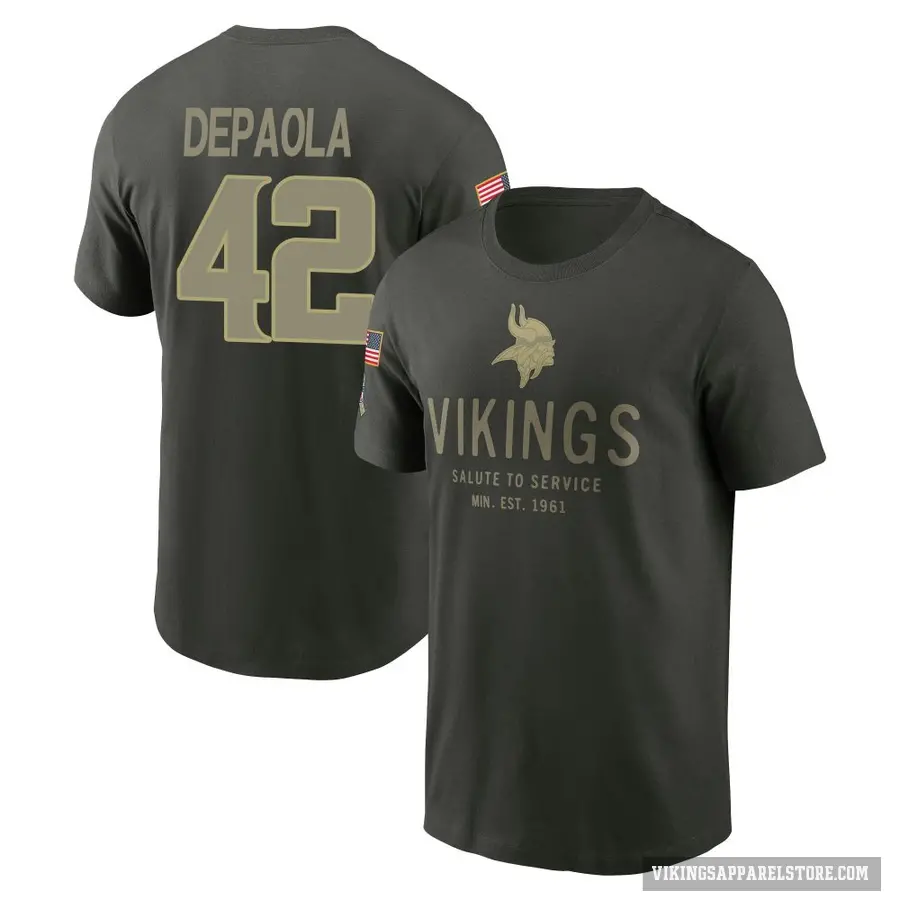 Youth ＃42 Andrew DePaola Minnesota Vikings Green Forest/ 2025 Salute to Service Sideline Primary Edge T-Shirt