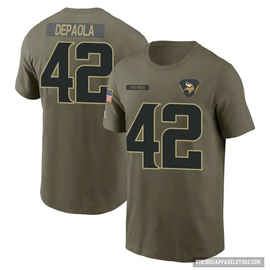 Youth ＃42 Andrew DePaola Minnesota Vikings Olive 2025 Salute to Service T-Shirt