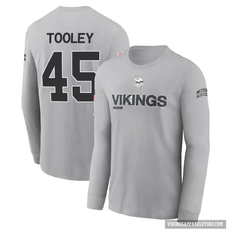 Youth ＃45 Max Tooley Minnesota Vikings Gray 2024 Salute to Service Long Sleeve T-Shirt